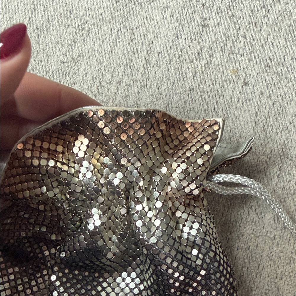 Whiting & Davis Silver Sequin Drawstring Mini Bag - image 4